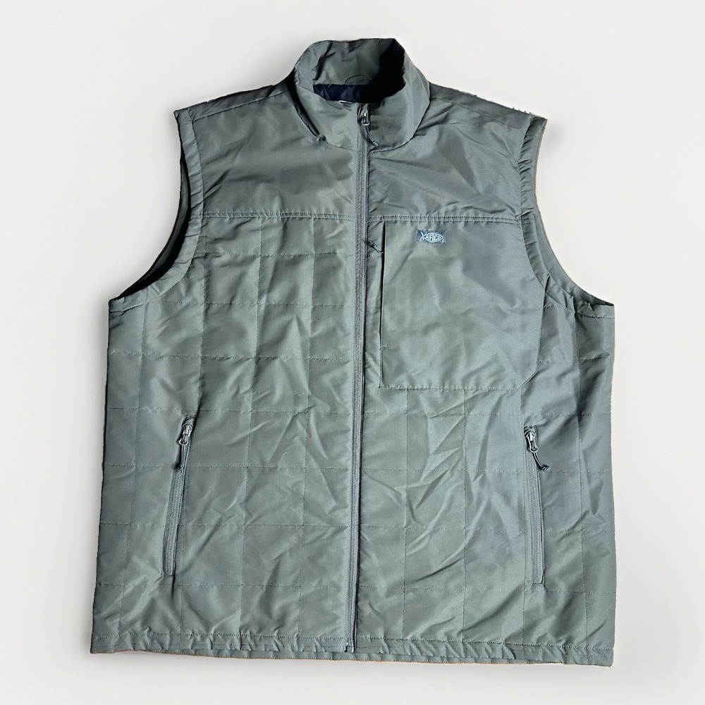 AFTCO Vest Mens 2XL Gray Quilted Full Zip Insulated Fishing Outdoor Lightweight